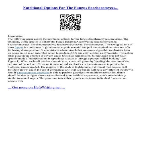 Nutritional Options For The Fungus Saccharomyces...