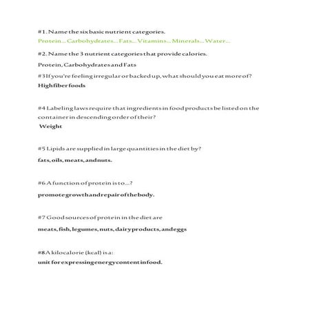 Nutrition quiz basic 