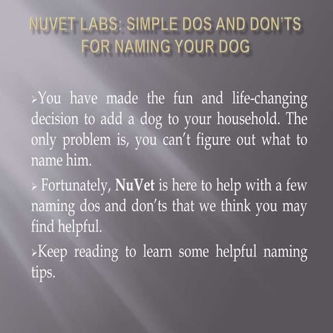 Nuvet Labs : Simple Dos And Don’ts For Naming Your Dog