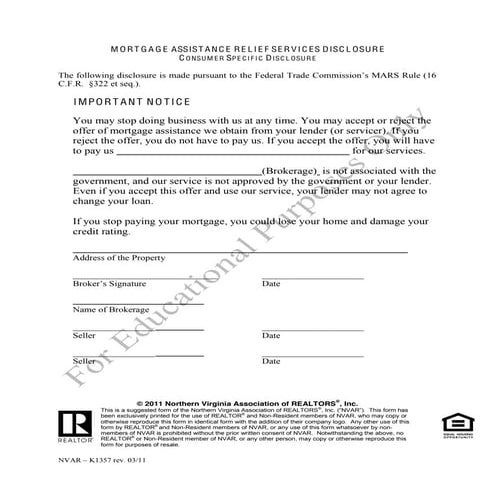NVAR MARS Disclosure Forms for ShortSales