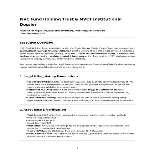 NVC Fund Holding Trust & NVCT Institutional Dossier Prepared for ...