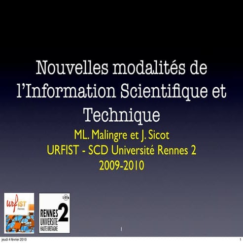 Nouvelles modalités de l'Information Scientifique | PDF