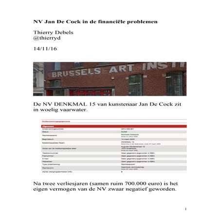 NV kunstenaar Jan De Cock in de financiële problemen