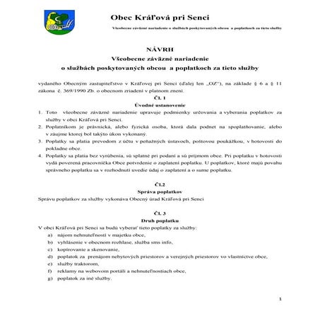 Návrh všeobecne záväzné nariadenie o poplatkoch