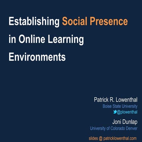Northwest eLearn 2012 - Establishing Social Presence in Online Learning Envir...