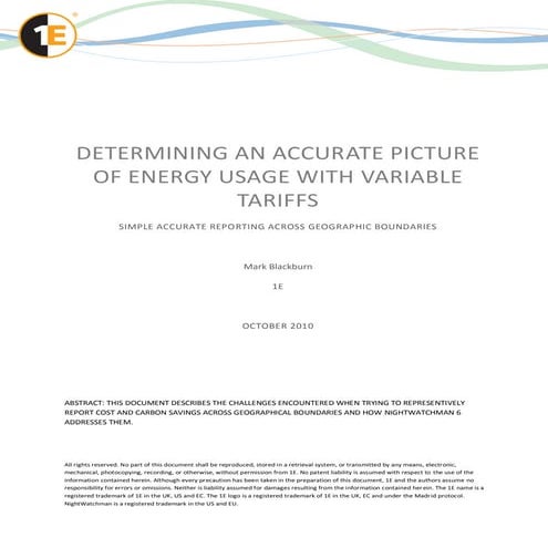 Determining an accurate picture of energy usage with variable tariffs