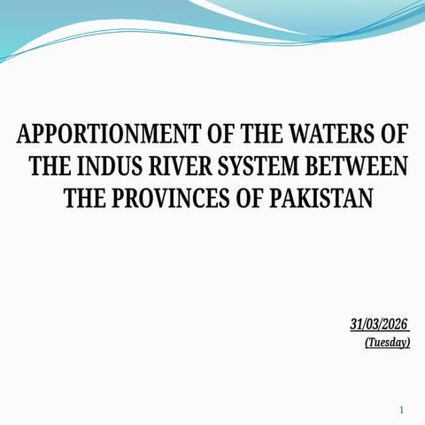 Apportionment and Management of Indus River Waters Among Pakistan's ...