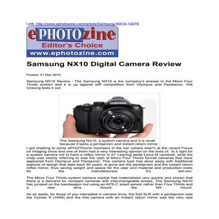 Samsung NX10 Digital Camera Review | DOC