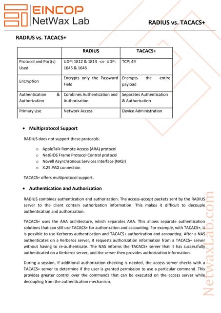 Radius vs. Tacacs+