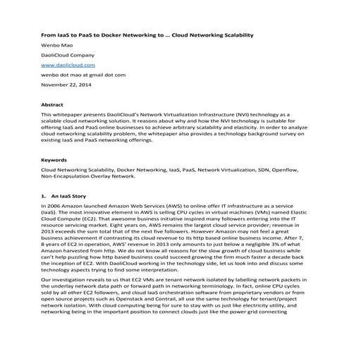 From IaaS to PaaS to Docker Networking to … Cloud Networking Scalability