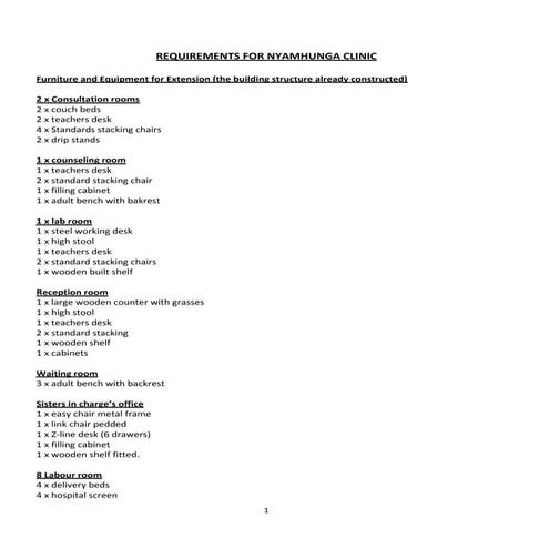 Nyamhunga clinic further requirements