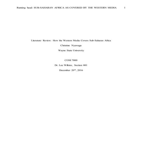 Literature Review: How the Western Media Covers Africa 