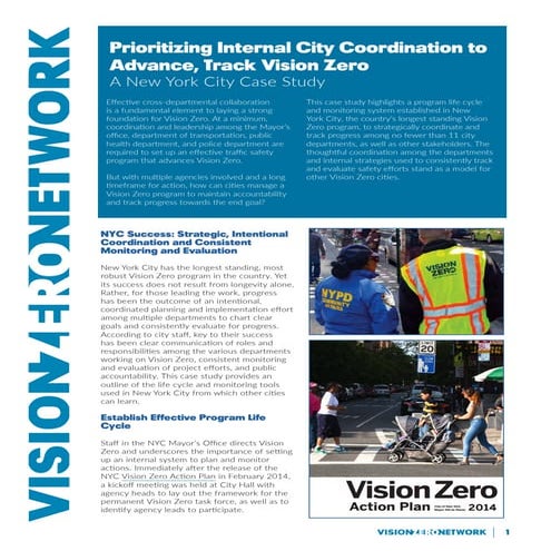 New York City - Excellent Internal Coordination to Advance & Track Vision Zero