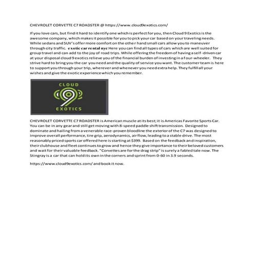 CHEVROLET CORVETTE C7 ROADSTER @ https://www.cloud9exotics.com/  