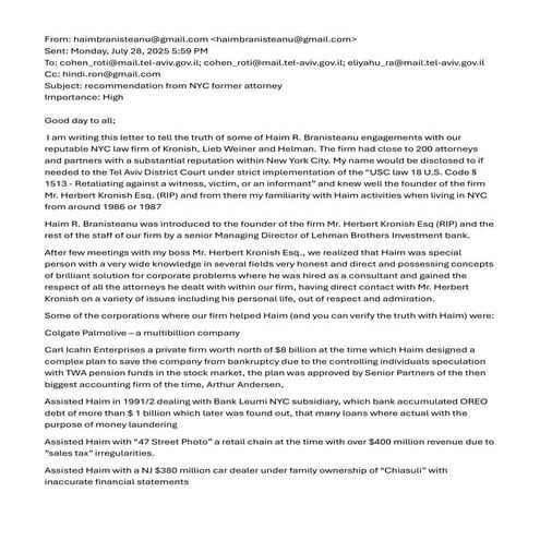 NYC Informant contracdicting Prof. Shlomo Noi false report