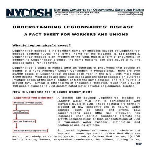 Understanding Legionnaires’ Disease A Fact Sheet For Workers And Unions