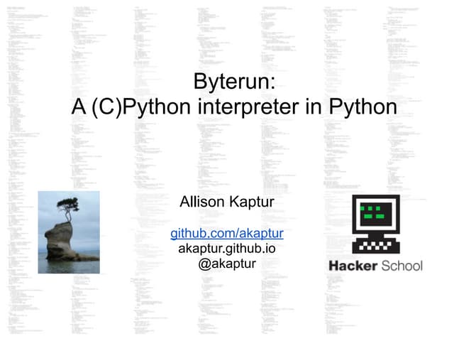 Byterun, a Python bytecode interpreter - Allison Kaptur at NYCPython