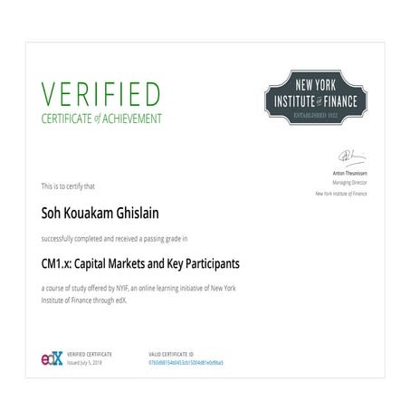 NEW YORK INSTITUTE OF FINANCE- EDX CERTIFICATE | PDF