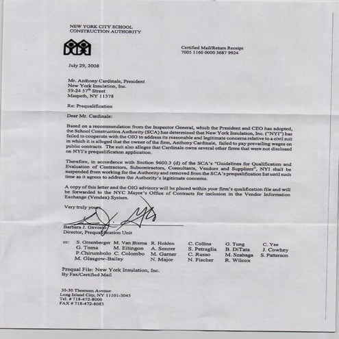 New York Insulation Letter of Disqualification SCA | PDF