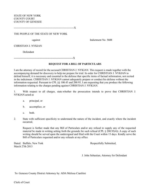 Sample Demand For Bill Of Particulars For California