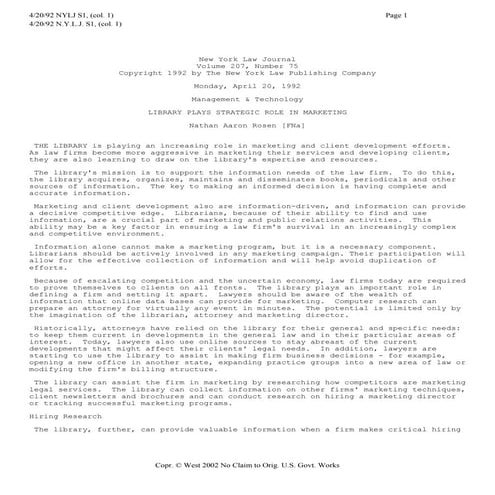 Library plays strategic role in Marketing.