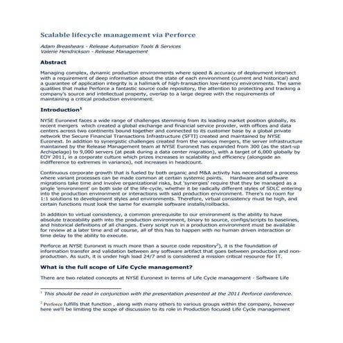 White Paper: Scalable Lifecycle Management via Perforce