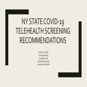 NYS COVID-19 Telehealth Expansion Recommendations