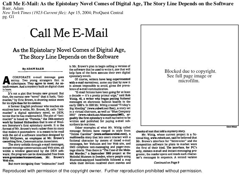 Call Me EMail the New York Times by Adam Baer