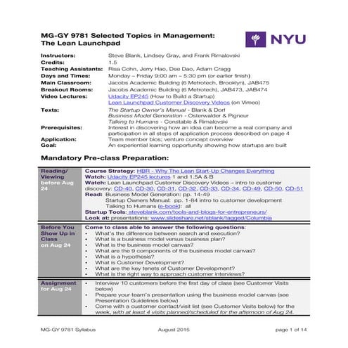 NYU 5-Day Lean Launchpad Syllabus
