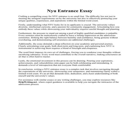 Nyu Entrance Essay