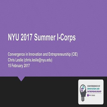 NYU I-Corps Summer 2017