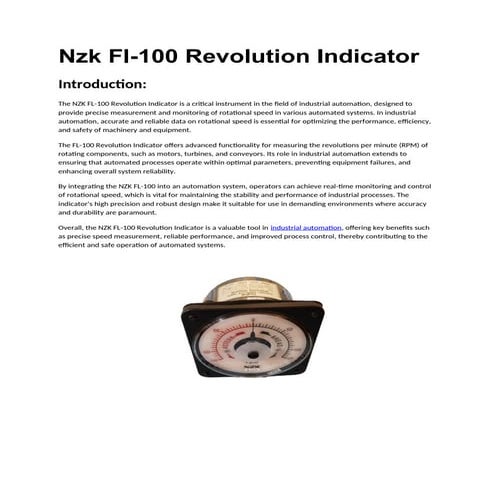 NZK FL-100 Revolution Indicator: Operation Manual and Technical Specifications