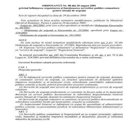 O.G. nr. 88 din 30.08.2001 org si func serv publice