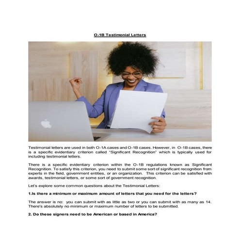 O-1B Testimonial Letters | DOCX