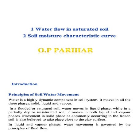 Water flow in saturated soil , Soil moisture characteristic curve