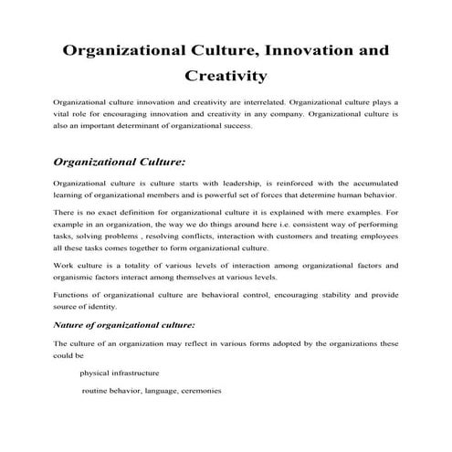 O.b assignment of orgnization culture | DOC