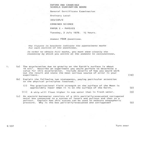 O level physics 1979