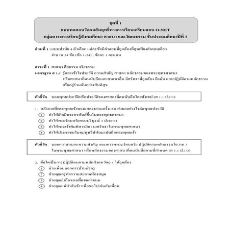 ข้อสอบ O net สังคม ป.3 ชุด 1