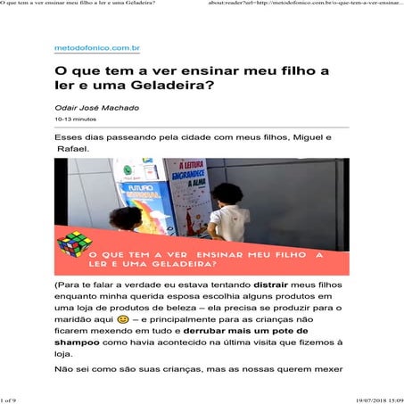 O que tem a ver ensinar meu filho a ler e uma Geladeira? | PDF