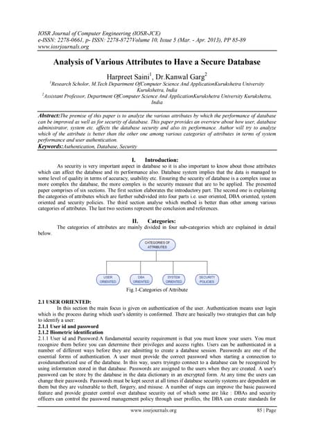 Analysis of Various Attributes to Have a Secure Database