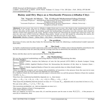 Rainy and Dry Days as a Stochastic Process (Albaha City)