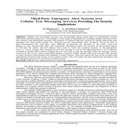 Third-Party Emergency Alert Systems over Cellular Text Messaging Services Pro...