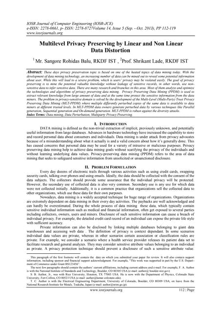 Multilevel Privacy Preserving by Linear and Non Linear Data Distortion