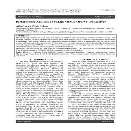 Performance Analysis of 802.lln MIMO OFDM Transceiver
