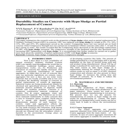 Durability Studies on Concrete with Hypo Sludge as Partial Replacement of Cement