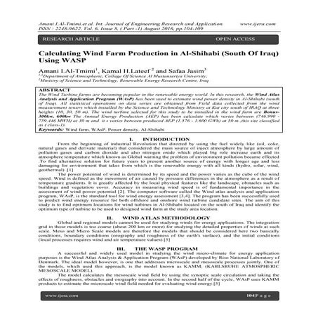 Calculating Wind Farm Production in Al-Shihabi (South Of Iraq) Using WASP