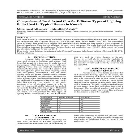 Comparison of Total Actual Cost for Different Types of Lighting Bulbs Used In...