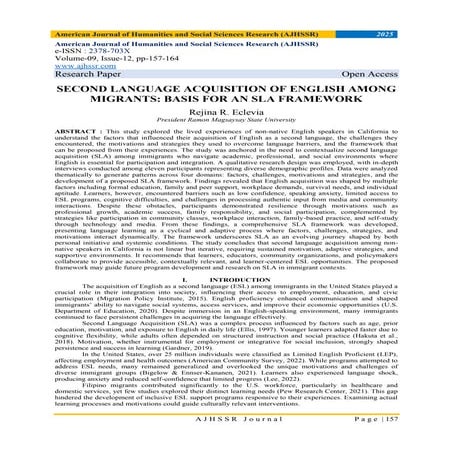SECOND LANGUAGE ACQUISITION OF ENGLISH AMONG MIGRANTS: BASIS FOR AN SLA ...