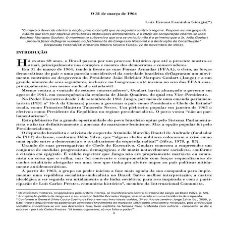 O 31 de março de 1964 - 60 anos sobre a História do Brasil