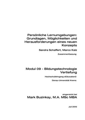 O3 201007011 M09 Zusammenfassung Persoenliche Lernumgebung Grunlagen Moeglich...